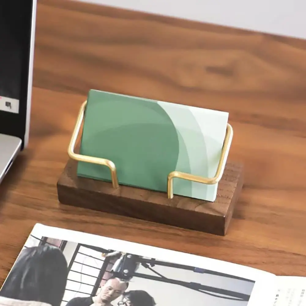 Fashion Tabletop Shelf Business Card Holder Walnut Wood Beech Wood Cards Display Stand Card Storage Metal Card Organizer Manager