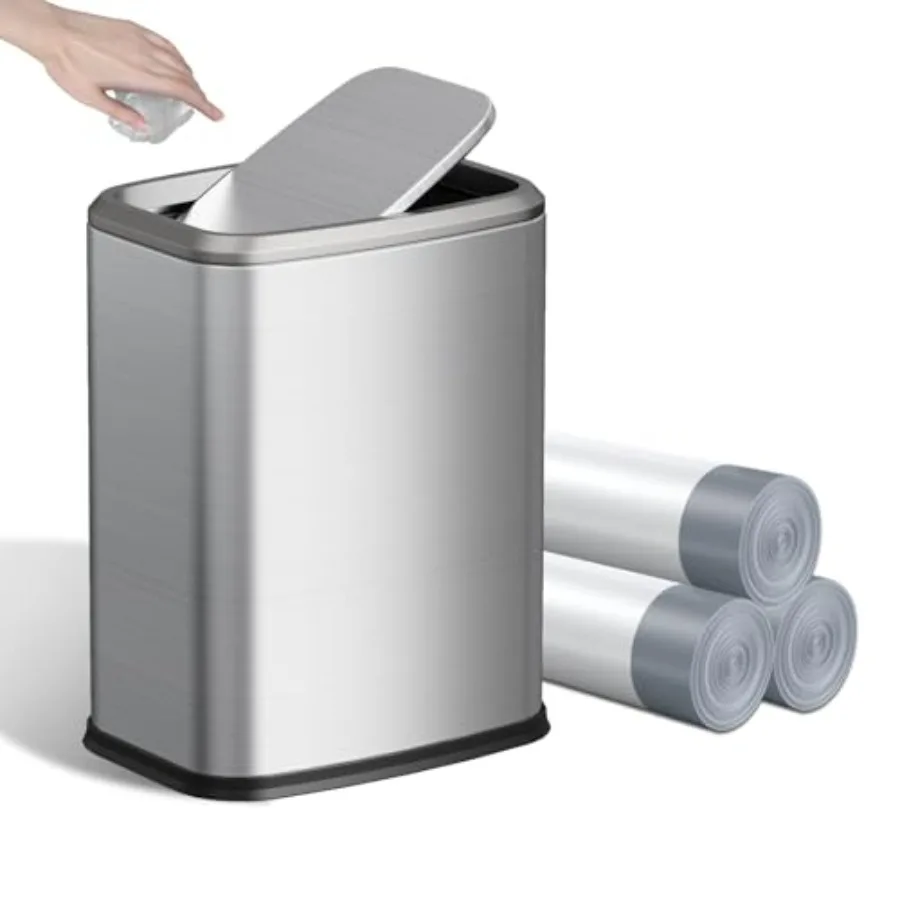 

8L/2.1 Gal Small Bathroom Trash Can with Lid Swing-Top Rectangular Waste Bin Stainless Steel Garbage Can for Home Office Toilet