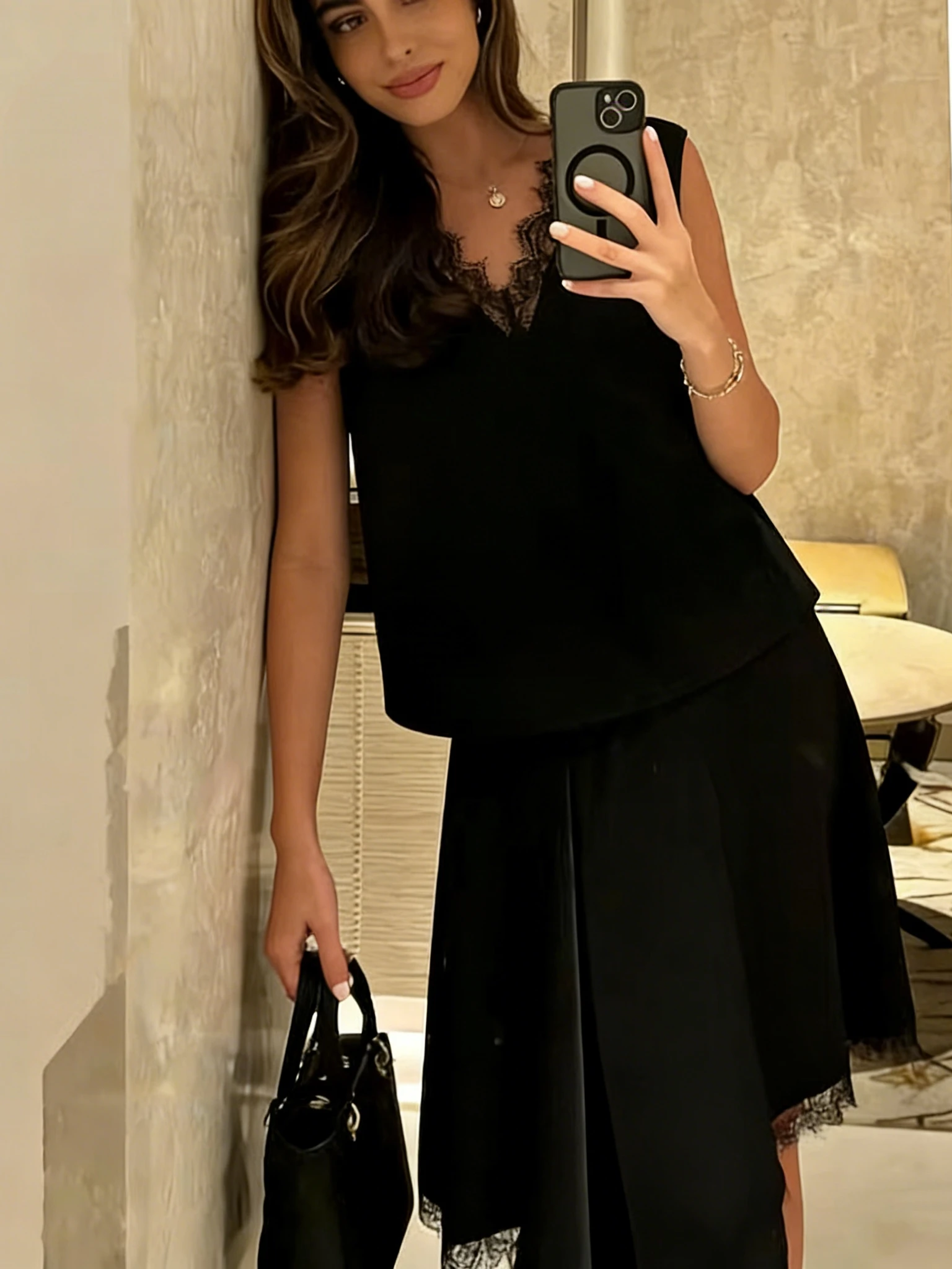 Women Elegant Black Satin Lace - Asymmetric Top Women review and price
