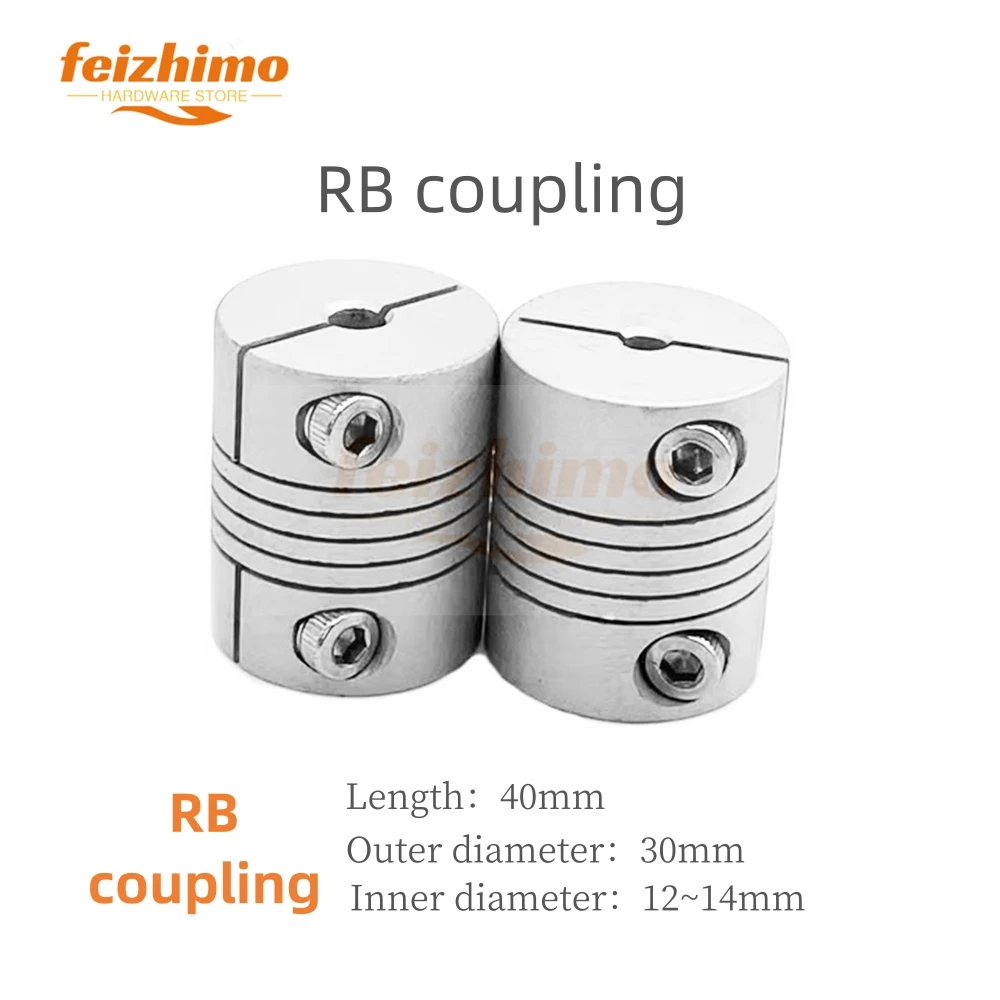 FeiMo RB Aluminum Composite Wound Wire Elastic Motor Screw Coupling RB Motor Threaded Coupling, Outer Diameter 30mm, Length 40mm