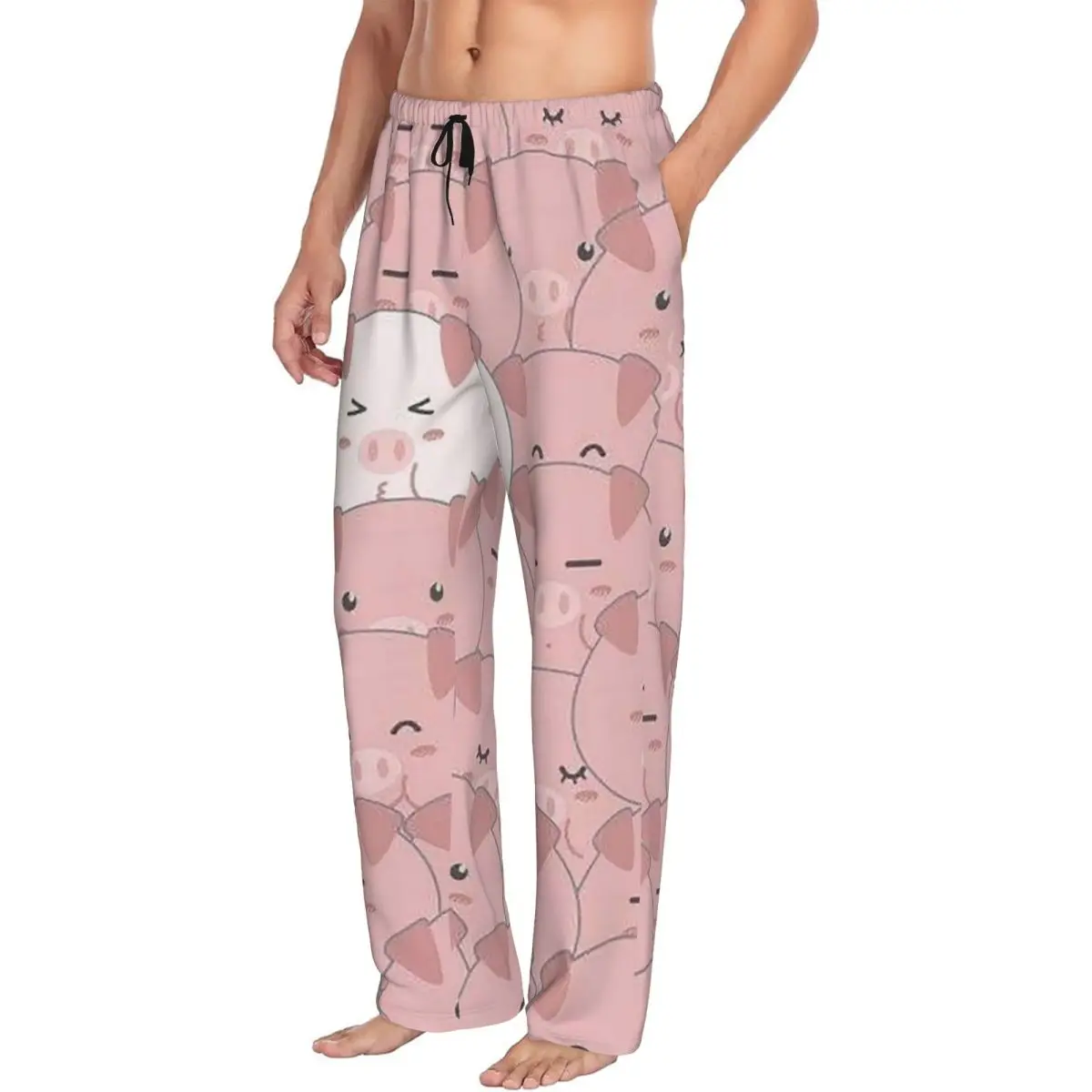 Custom Cartoon Pink Cute Pig Pattern (10) Men Pajama Pants Lounge Sleep Sleepwear Bottoms with Pockets