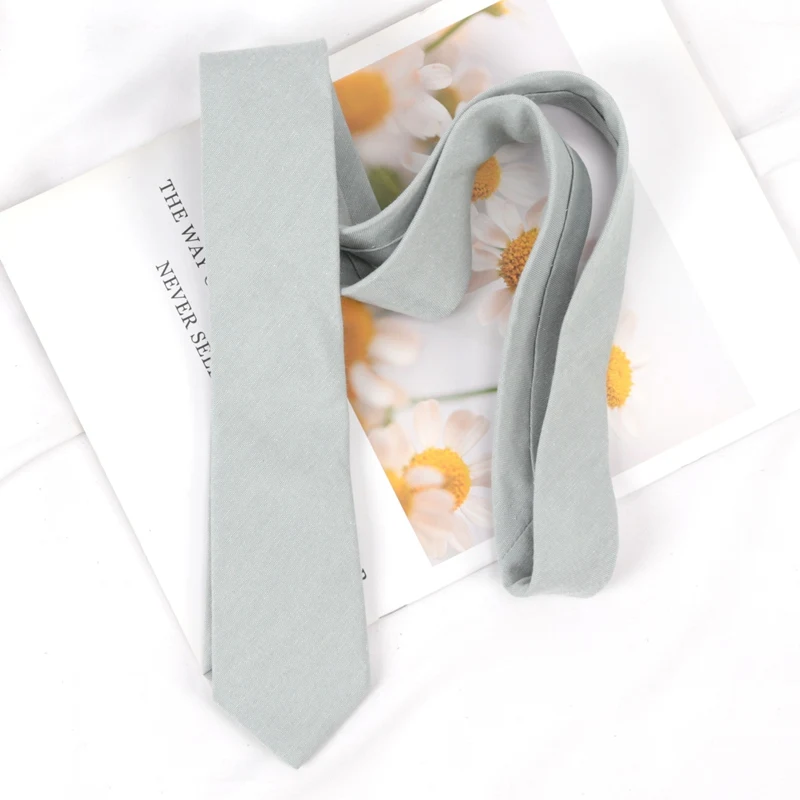 

Mens Ties 6cm Classic Cotton Handmade Skinny Grey Solid Color Neckties Striped Narrow Collar Slim Casual Tie Accessories Gift