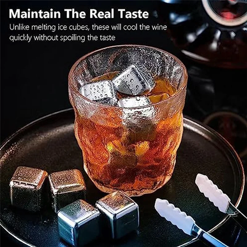 

Whiskey Stones 6 Pack, Metal Reusable Ice-Cubes, High Cooling Technology, Stainless Steel Ice-Cubes Durable