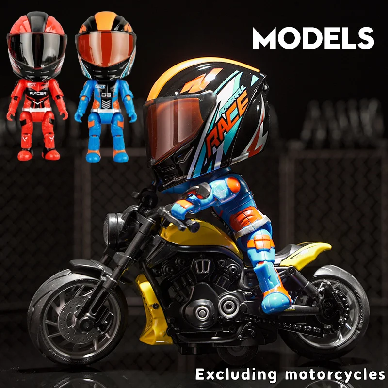 Motorcycle Racer Action Figure Toy With Removable Helmet Movable Limbs Flexible Transform Figurine Model Man Children's Gift