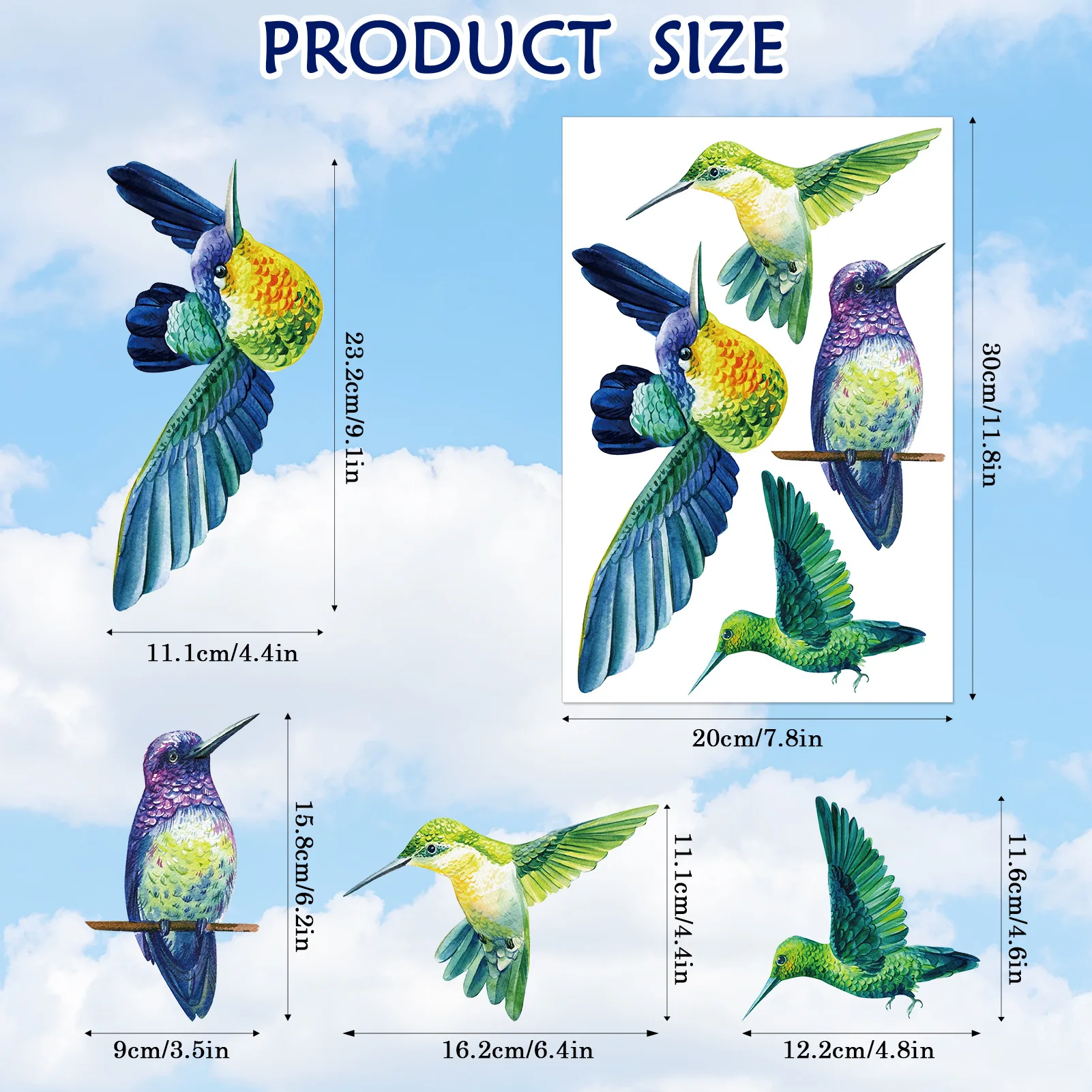 4-Piece Hummingbird Wall Sticker, Hummingbird Color Combination Bedroom Living Room Sticker, Random Style