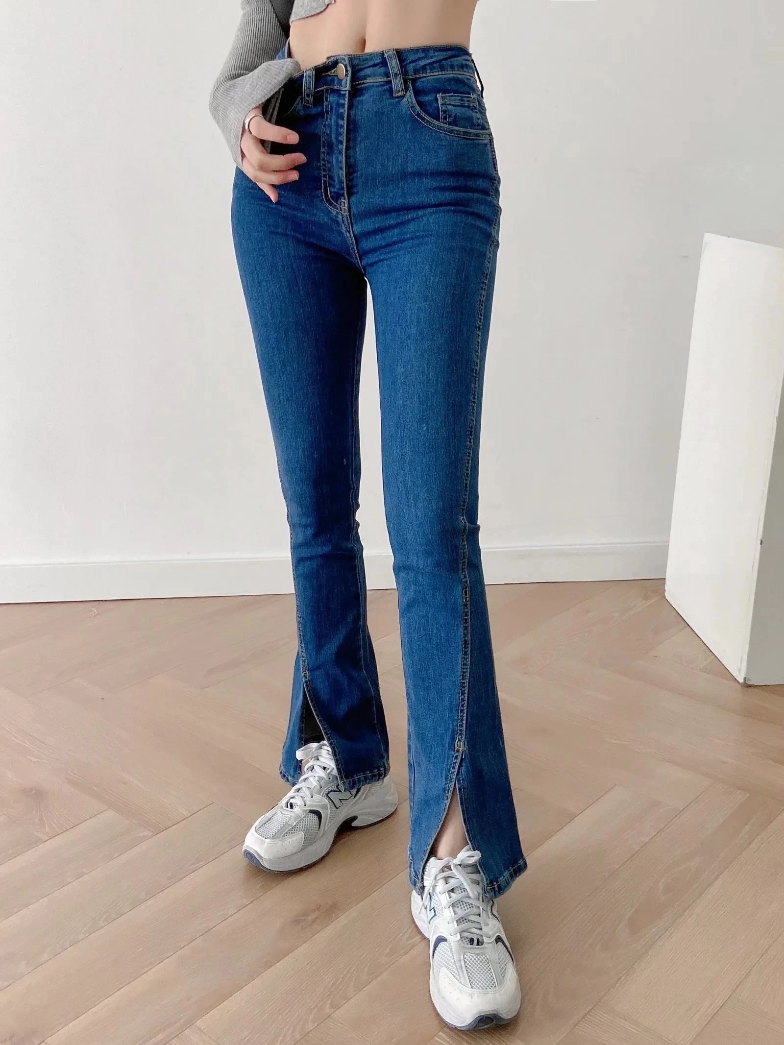 

Women's Elastic Long Jeans Front Slit Pants l Waist Denim Trousers Spring 2024 Faion Ladies Premium Quali