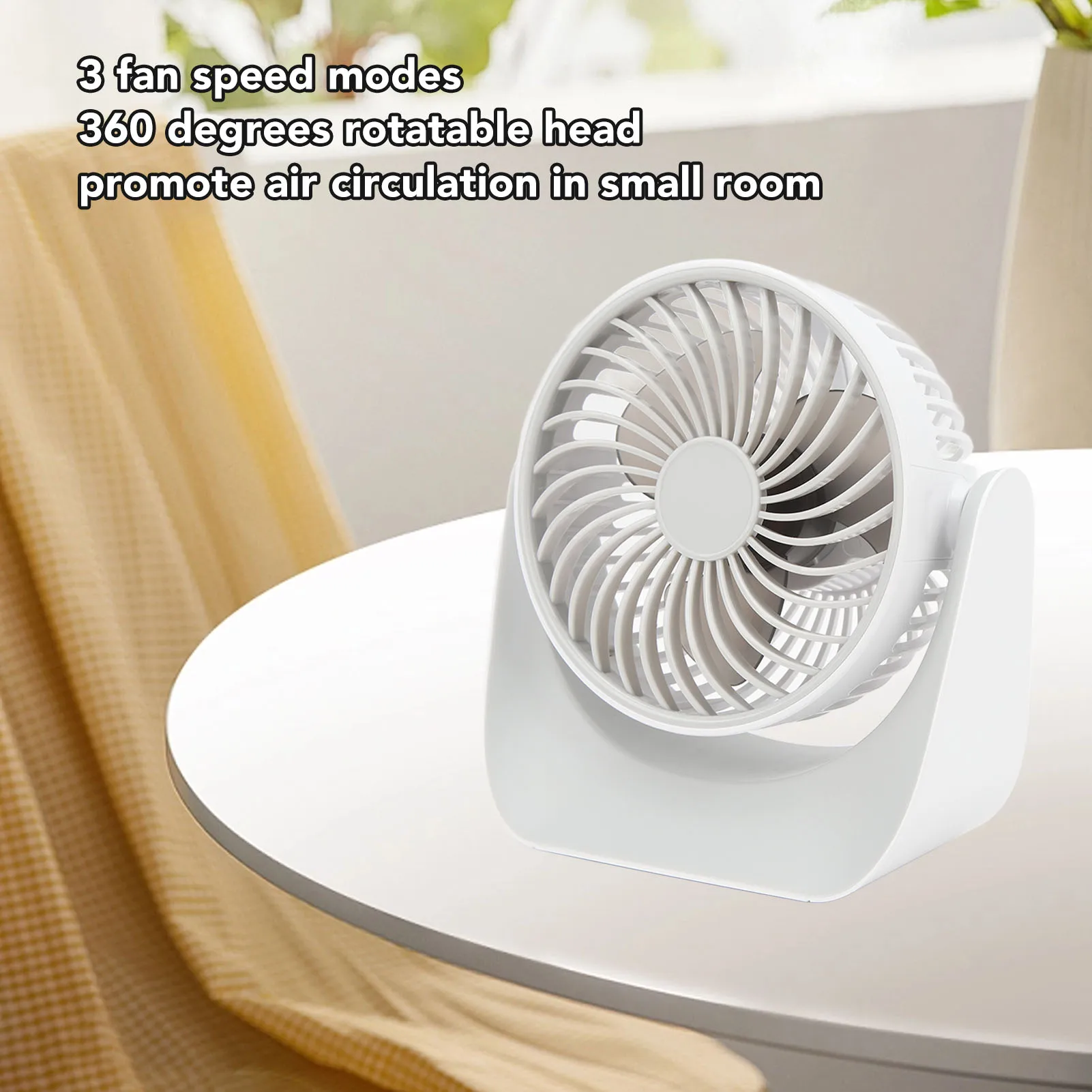 USB Desk Fan 3 Speed Modes Stable Base Rotatable Head USB Charge Small Desk Fan for Family Office School