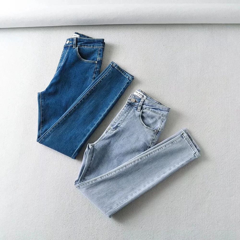 Withered vintage AA Style High Waist Supper Skinny Jeans Women England Style Washed Blue Push Up Pencil Jeans Women