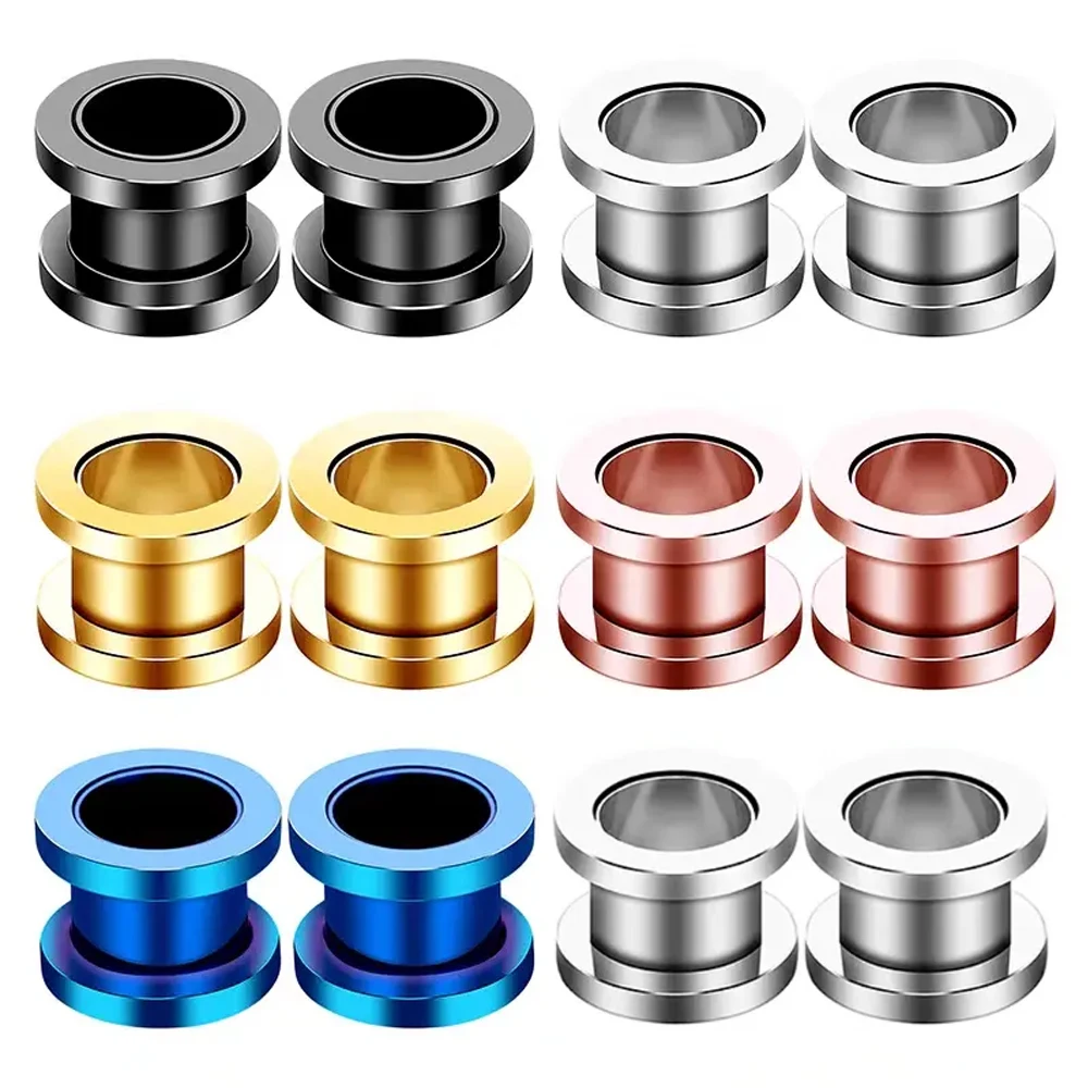 6 Pair Multi Colour Steel Flesh Tunnel Ear Gauge Plug Expander 8g (3mm) - 1