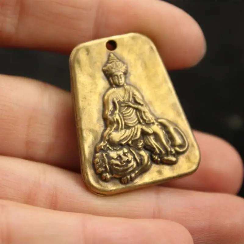 3 Cm Chinese Old Pure Brass Pendant Bronze Ksitigarbha Buddha Necklace Statues