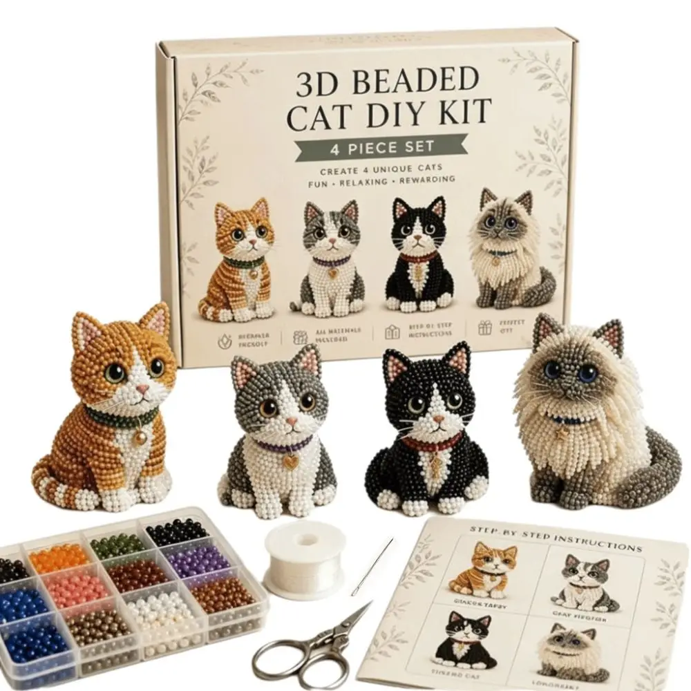 Tiny Beads 3D Beaded Animal Kit Cute Design Animal Shape Bead Weaving Kit Creative Craft Handmade Bead Art Kit Home Decor