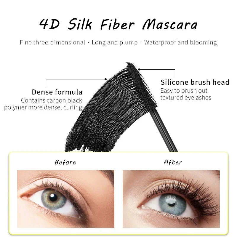 Heallor 4d Seiden faser Wimpern wasserdichte Mascara Augen Make-up Kosmetik Wimpern verlängerung lang anhaltende natürliche große Augen Make-up