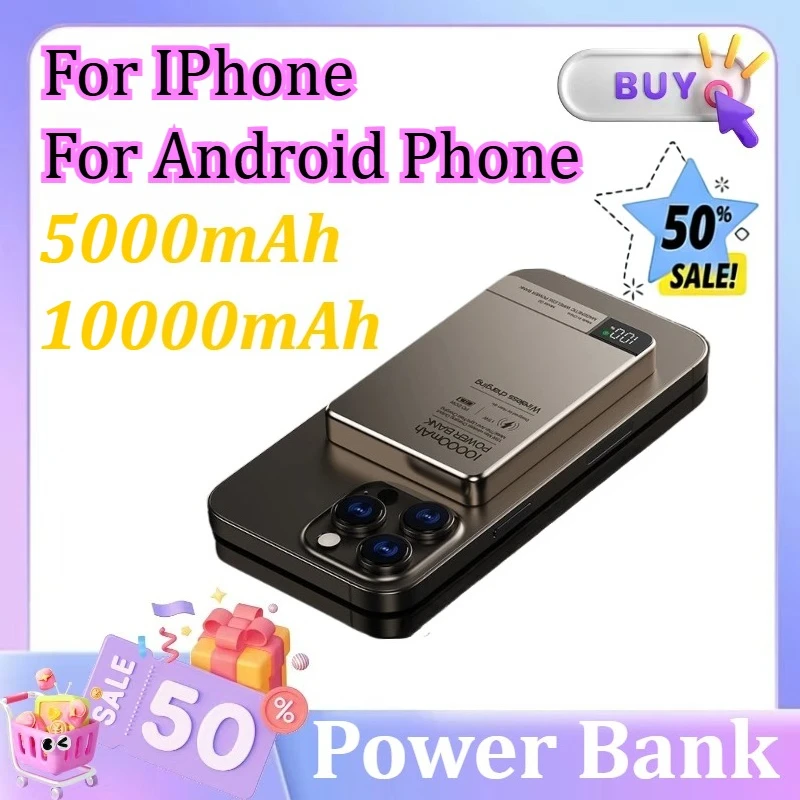 

10000mAh Magnetic Power Bank Wireless Fast Charger Portable Auxiliary Battery Pack for IPhone for Android Phone
