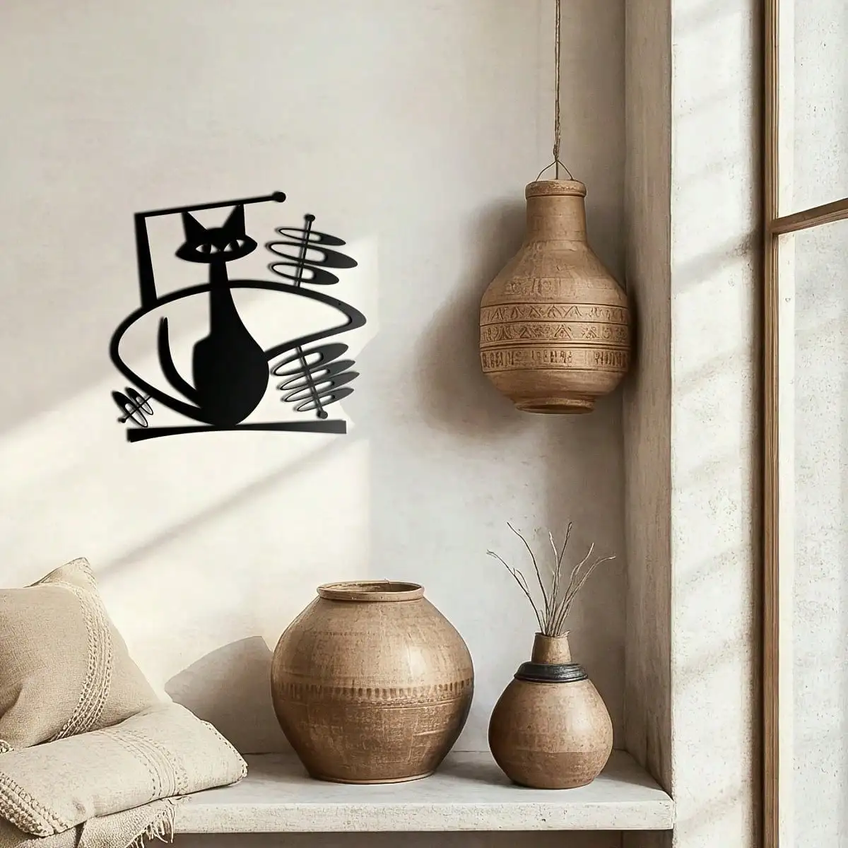 CIFBUY Retro Atomic Space Cat Metal Wall Art Vintage Futuristic Cat Sculpture Mid Century Modern Wall Decor Indoor Outdoor Home