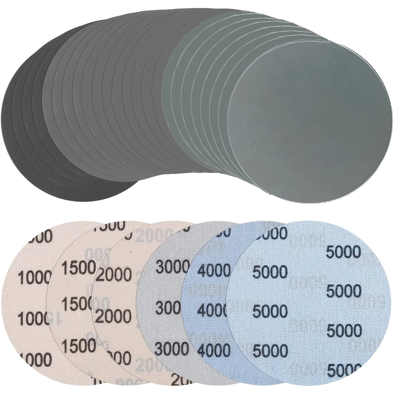 24pcs Sandpaper 5Inch, Grit 1000/1500/2000/3000/4000/5000 Sandpaper Pads, Round, No-Hole, Wet and Dry Sanding Discs, Random Trac