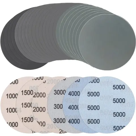 24 peças lixa 5 tamanhos, lixa 1000/1500/2000/3000/4000/5000 almofadas de lixa, redondas, sem furos, discos de lixa úmidos e secos, rastreamento aleatório