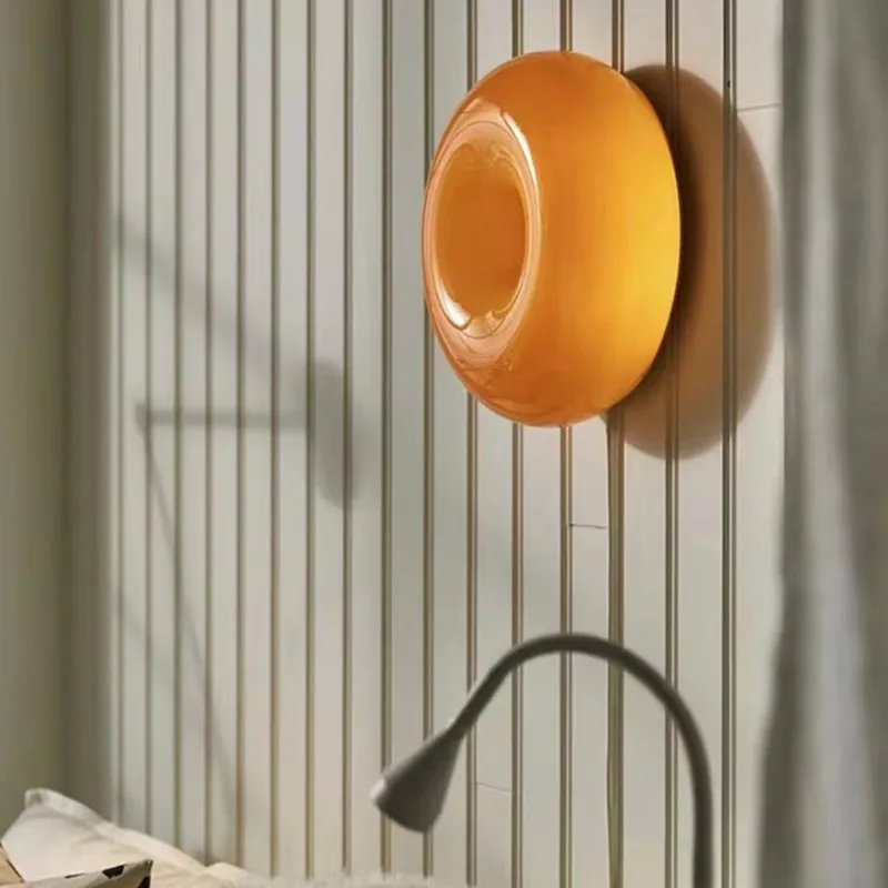 ABKY-مصباح حائط - شكل دونات - تصميم بسيط، مستشعر لمس، صديق للبيئة، إضاءة محيطة لغرفة النوم وغرفة المعيشة، إضاءة ليلية