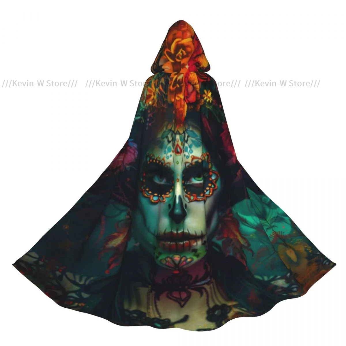Capa para adulto con capucha para niña con calavera de azúcar, maquillaje sobre disfraz Medieval Floral, bruja, Wicca, vampiro, elfo, Purim, fiesta de Carnaval