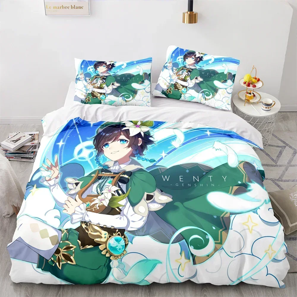 

Anime Genshin Impact Bedding Set Duvet Cover Sheet Printed Bed Set Pillowcase Bed Full Queen King Size Comforter Bedroom