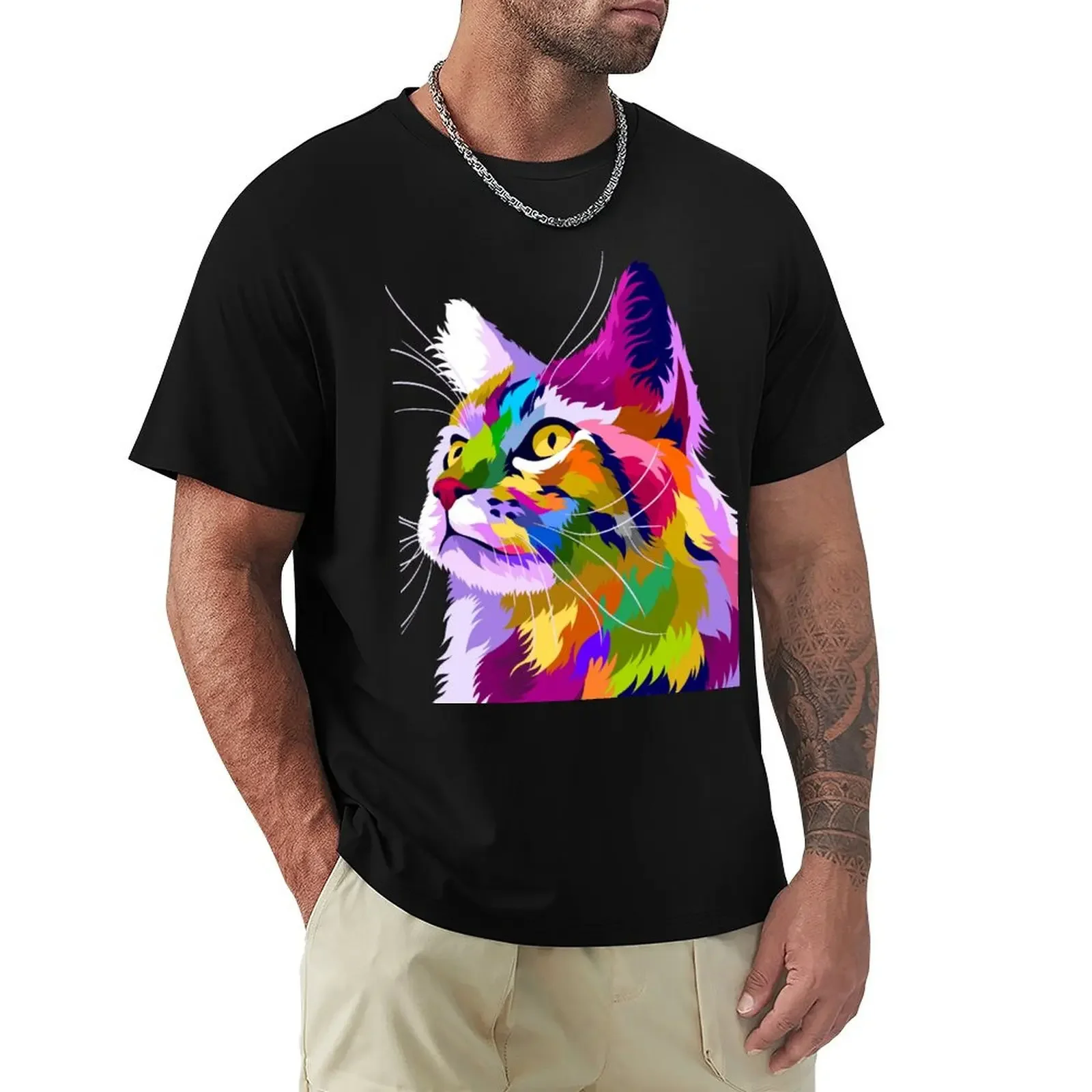 Colorful Cat with Pop Art Style T-Shirt cute clothes vintage t shirts aesthetic clothes mens graphic t-shirts hip hop