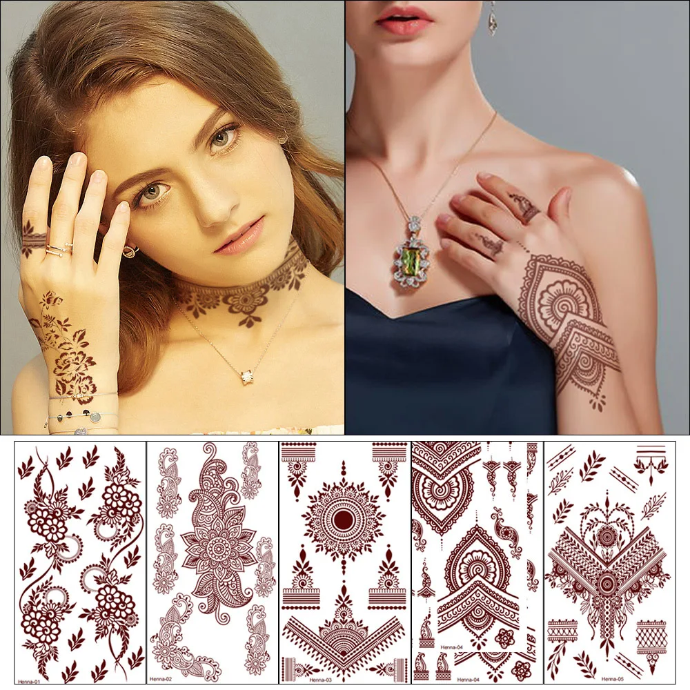 Brown lace, disposable tattoo sticker, finger back Henna, water transfer sticker, brown mandala sweet cool style