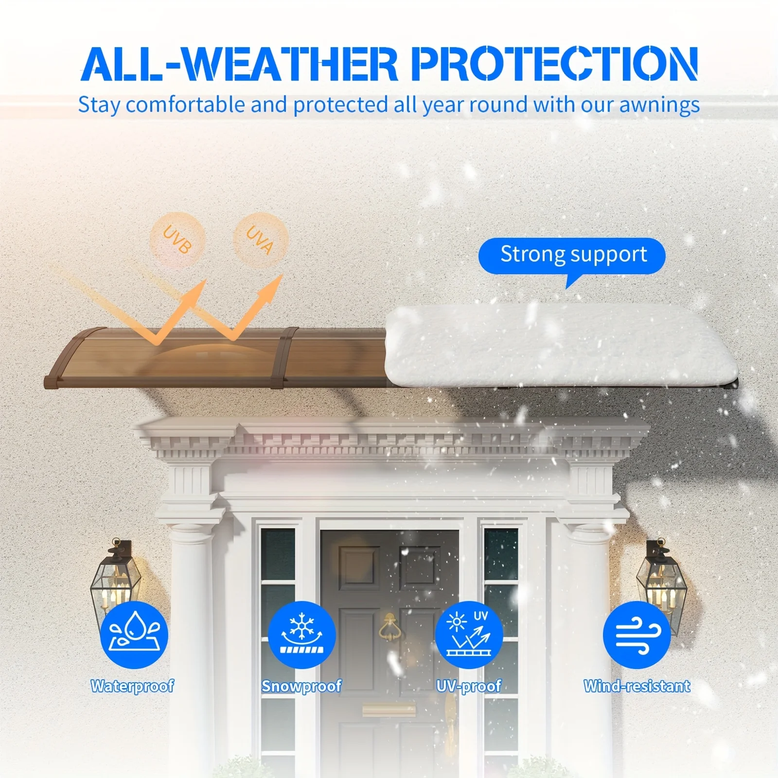 32/40/48/60/80 Inches Window Awning Door Canopy Exterior with Separate Drainage Gutter for Patio Yard Rain UV Overhang Awnings