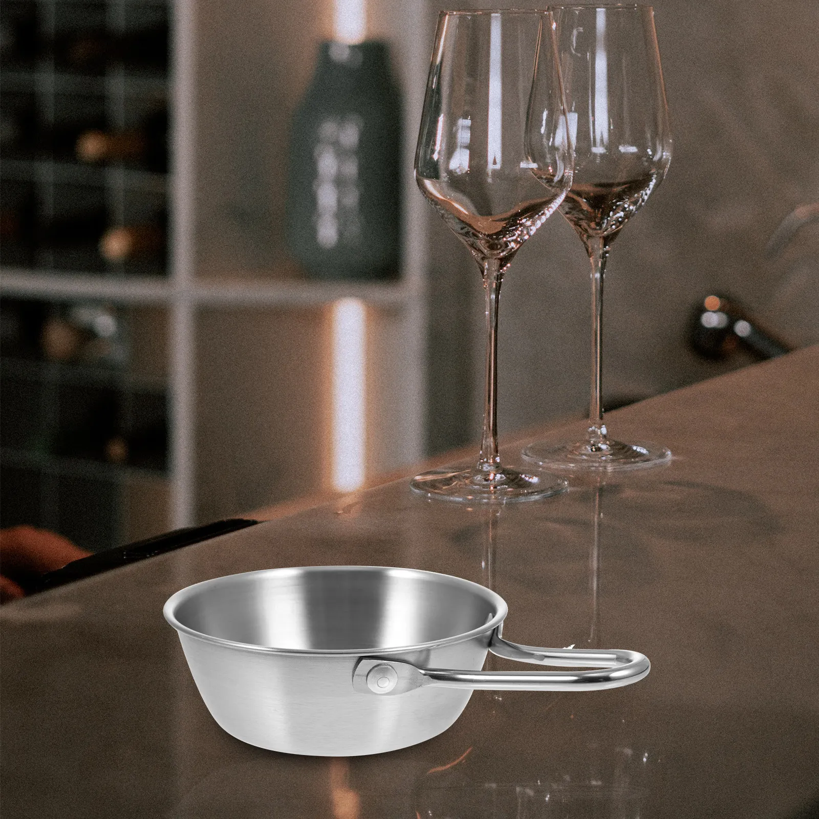 1 tazón de acero inoxidable para vino de arroz, engrosado, con base antideslizante y antiescaldaduras, estilo retro coreano, para sopa, fideos, ensalada y hot pot.