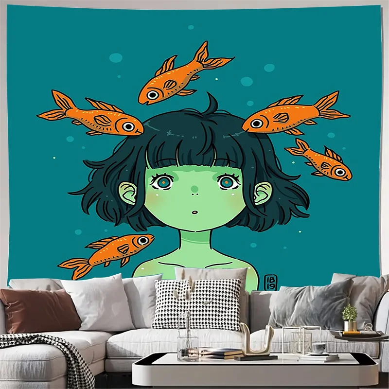 Anime Tapestry Wall Hanging Japanese Kawaii Room Decor Aesthetic Vaporwave Manga Wall Art Bedroom Dorm Decor Trendy Gift