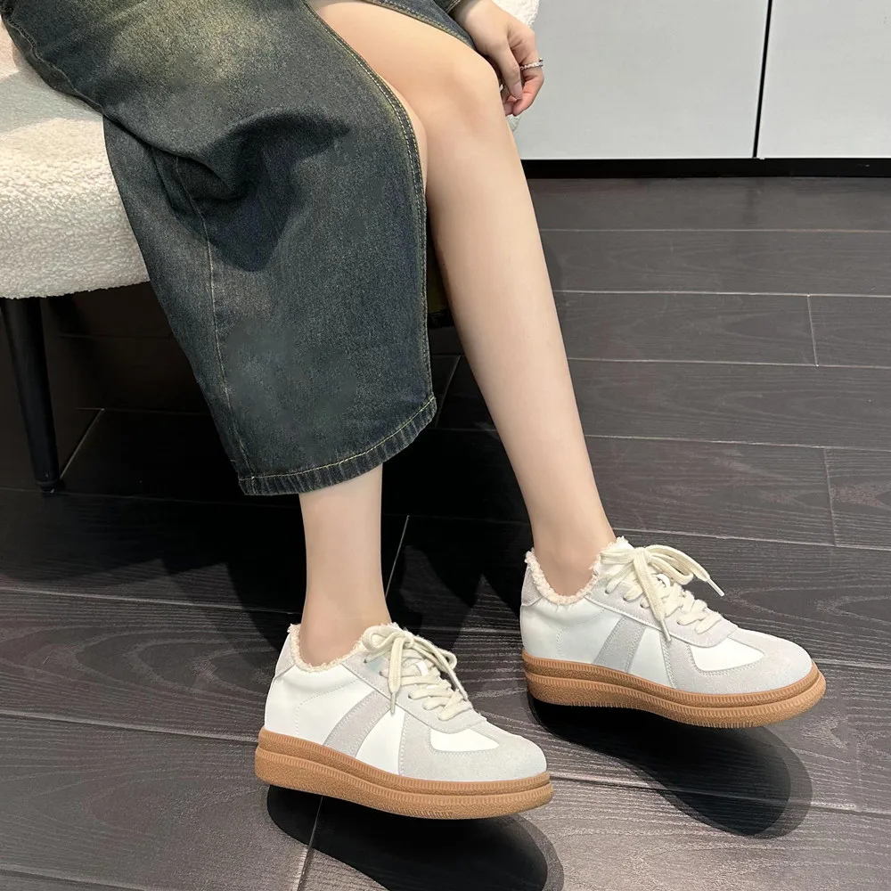 FEDONAS Leisure Splicing Women Sneakers Genuine Leather Winter New Warm Shoes Woman Lace-Up Increasing Heeled Casual Sport Shoes