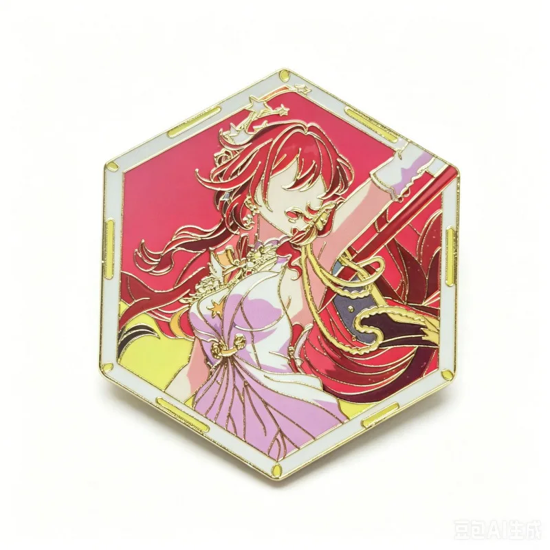 Honkai Star Rail Himeko Hexagon Enamel Pin Badge Fan Made Anime Game Brooch Bag Charm Collectible Gift