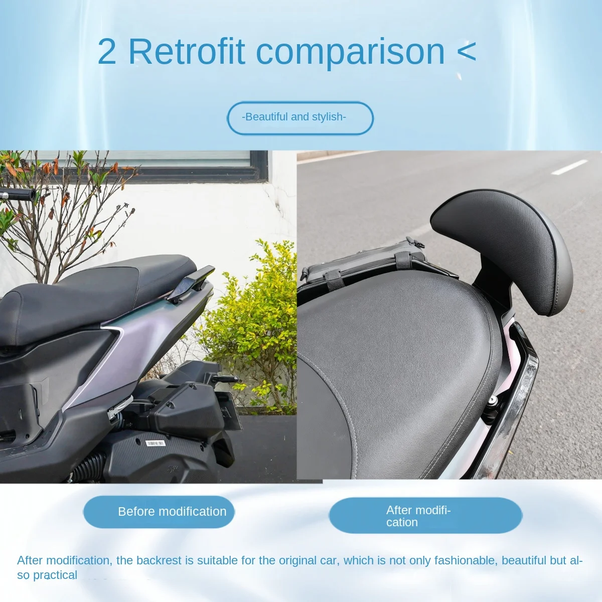 For Tianfeishi, it is specially designed for the Sanyang Mamba MMBCU150/158 with thickened backrest modification and rear wing w