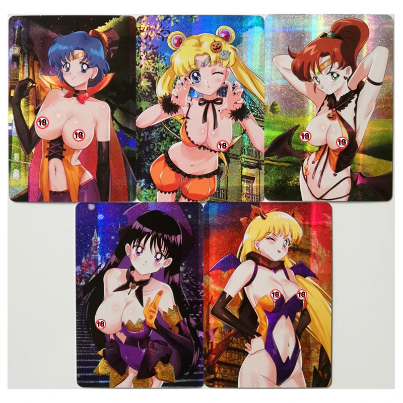 5pcs/set Sailor Moon Chibiusa Tsukino Usagi Self Made Refraction Flash Card Anime Classics Game Collection Cards Toy Gift