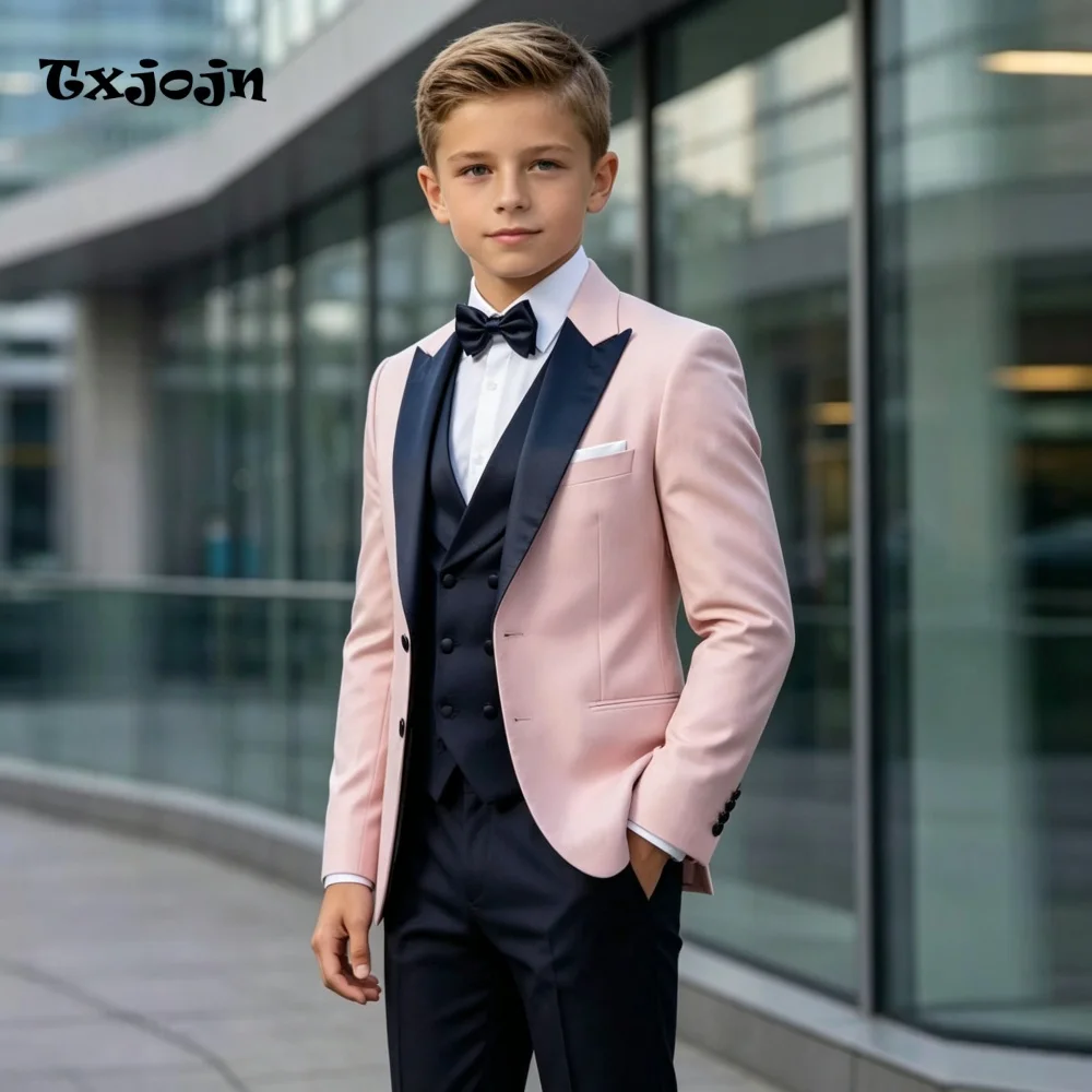 Formal Boys Suit 3-piece Set Wedding Tuxedos Bicolor Pointed Collar Jacket Trend 2-16 Year Custom Blazer Pants Vest for Party