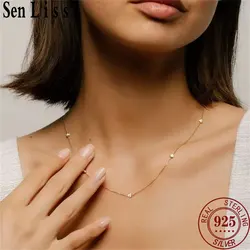 SENLISSi 100% Sterling Silver 925 Necklace for Women 5A Zir 3-7 Bead 18K Gold Color Korea Clavicle Chain Necklace Trendy Jewelry