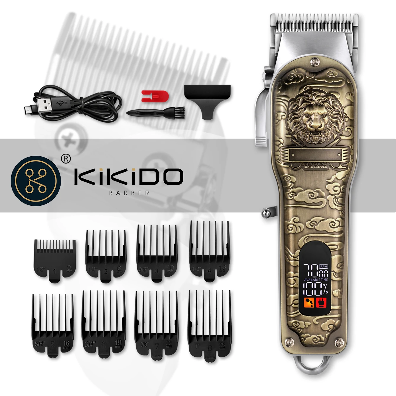 KIKIDO Professional Hair Trimmer Electric Hair Clipper Rechargeable Beard Trimmer Cordless Haircut Machine Kit for Men KK-806