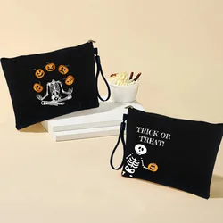 Halloween Spooky Ghost Skull Head Pumpkin Pattern Printed Makeup Bag Organizer Party Gifts Travel Toiletry Kits Pencil Pouch Bag