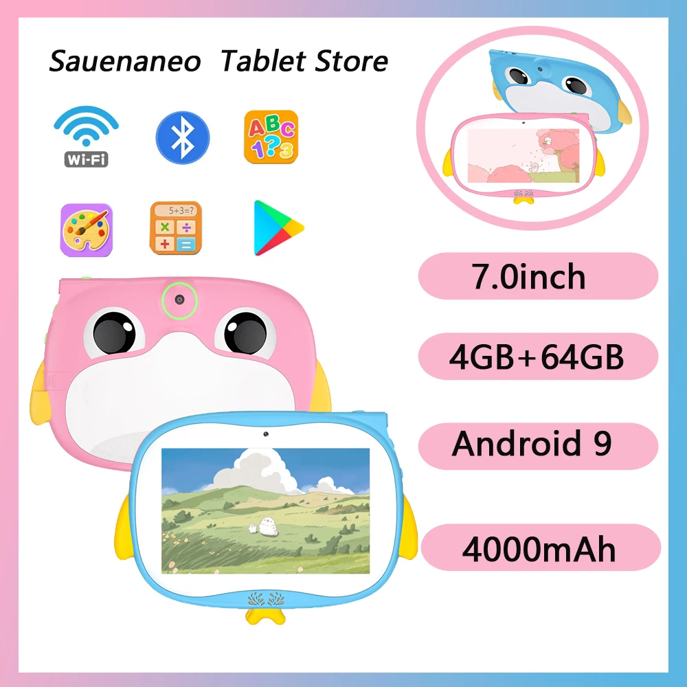 ペンギン-子供向けのオリジナルのAndroidタブレット,クアッドコア,4GB RAM, 64GB ROM,Google互換,5g wifi,7.0インチ,新品,4000mah