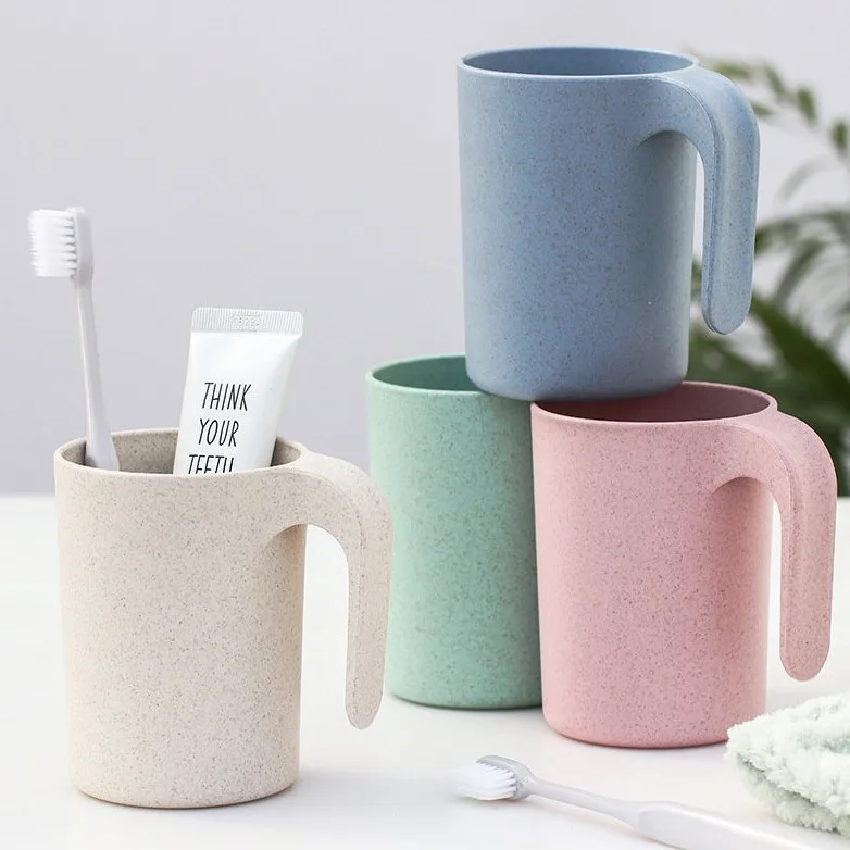 Toothbrush Cup Plastic Gargle Cup Mug Handle Holder Cups Mouthwash Cup Teeth Brushing Cup Toilet Bathroom Accessories