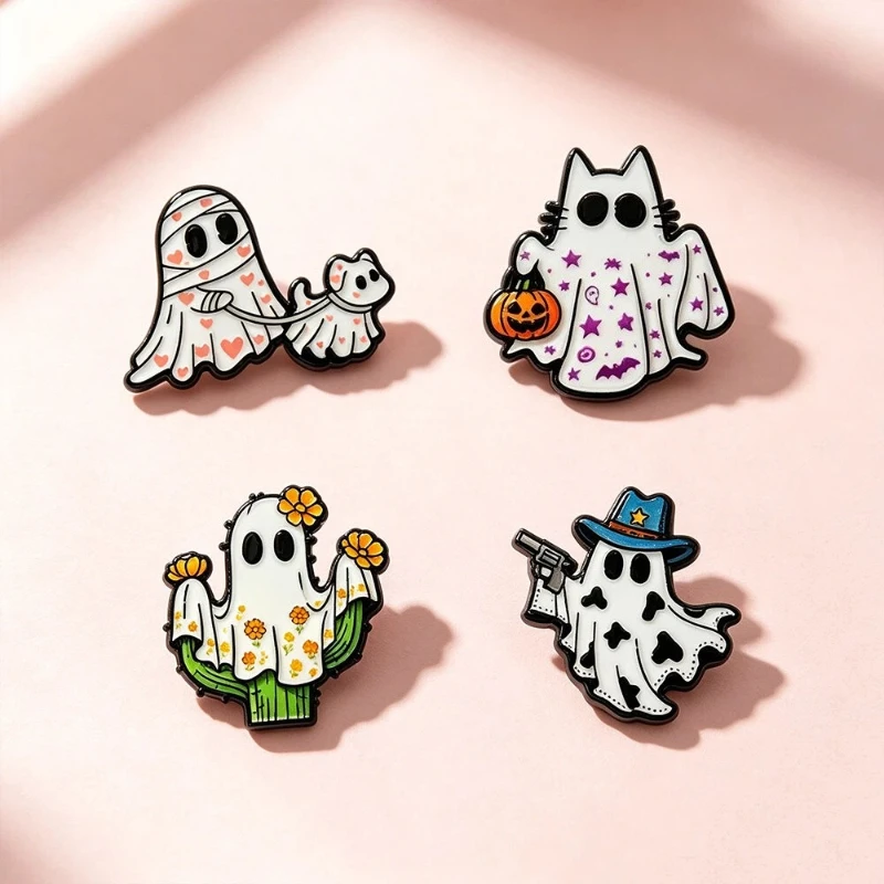 Halloween Ghost Cartoon Brooch Pumpkin Cactus Drip Oil Craft Party Decoration Zinc Alloy Badge Pin DIY Clothing Bags Hat T-shirt