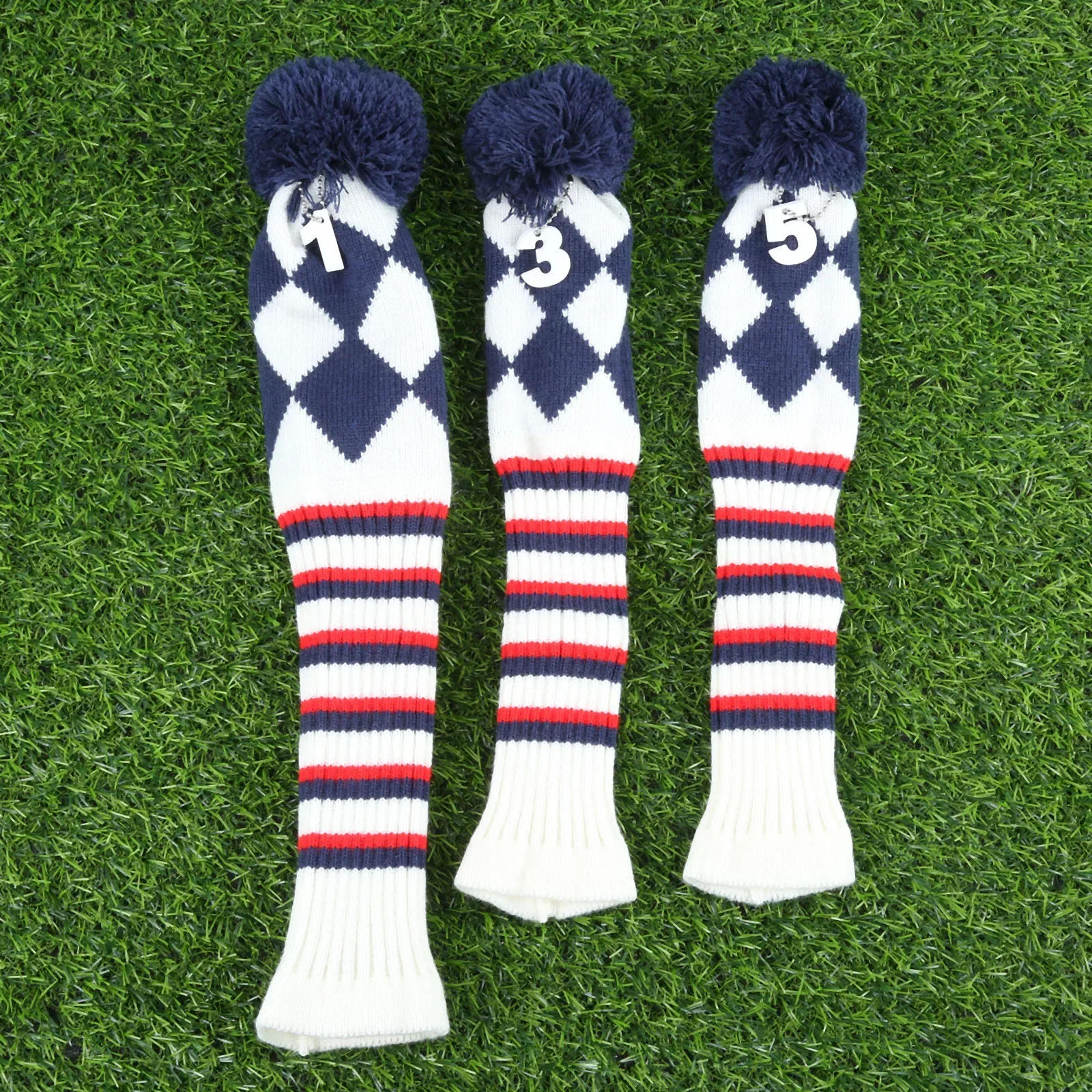 3Pcs No.1 3 5 Head Covers Knitted Sock Navy Blue Golf Club Cover Headcover Set For Driver/Fairway Wood