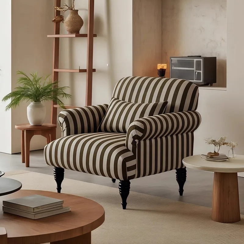 Modern French Style Single Sofa Chair Cotton Fabric Leisure Chair for Living Room Large Small Apartment Furniture