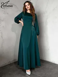 Oymimi-Vestidos Elegantes sueltos Geen para mujer, vestido liso de manga larga con cuello redondo, informal, largo hasta el suelo