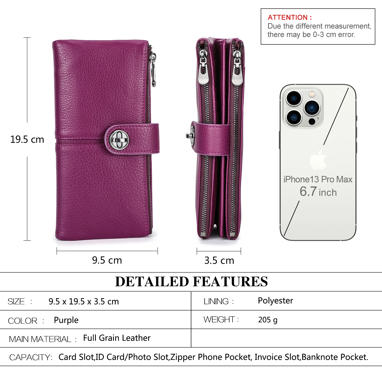 CONTACT\'S Genuine Leather Long Wallets for Women Full Grain Leather AirTag Purse Card Holder Money Clip Coin Purse Clutch Wallet