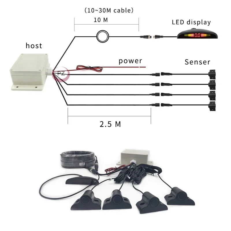 

New 12V-24V Trunk Parking Sensor Buzzer Alarm LED Radar Detection For Forklift Trailer Trucks
