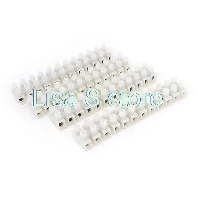 Screws Installation 12 Position Copper Tone Terminals Connector Block White 5Pcs