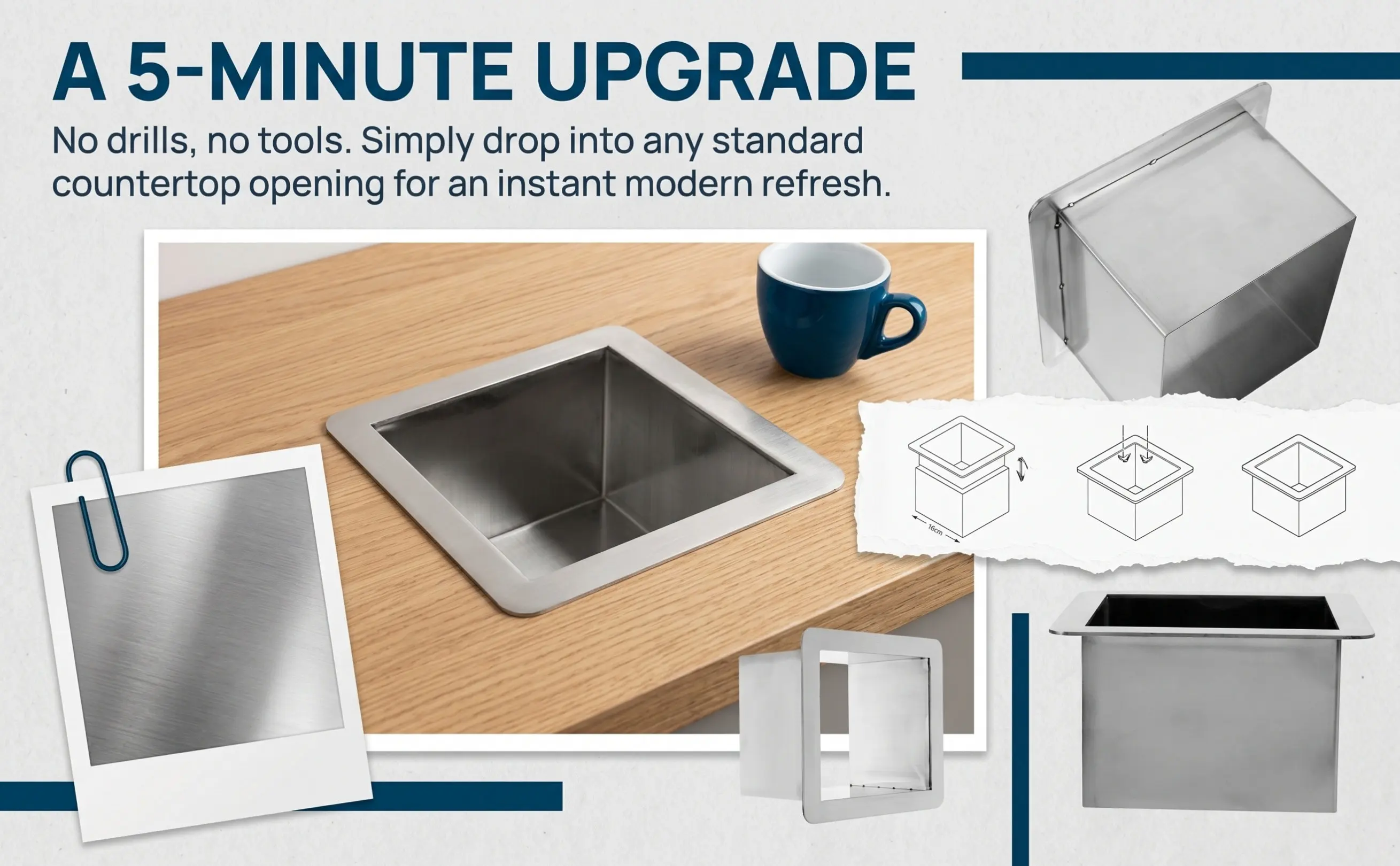 Kitchen Built-in Stainless Steel Trash Chute Grommet Drop-in Countertop Metal Waste Chute Trash Grommet Metal Desk Grommets