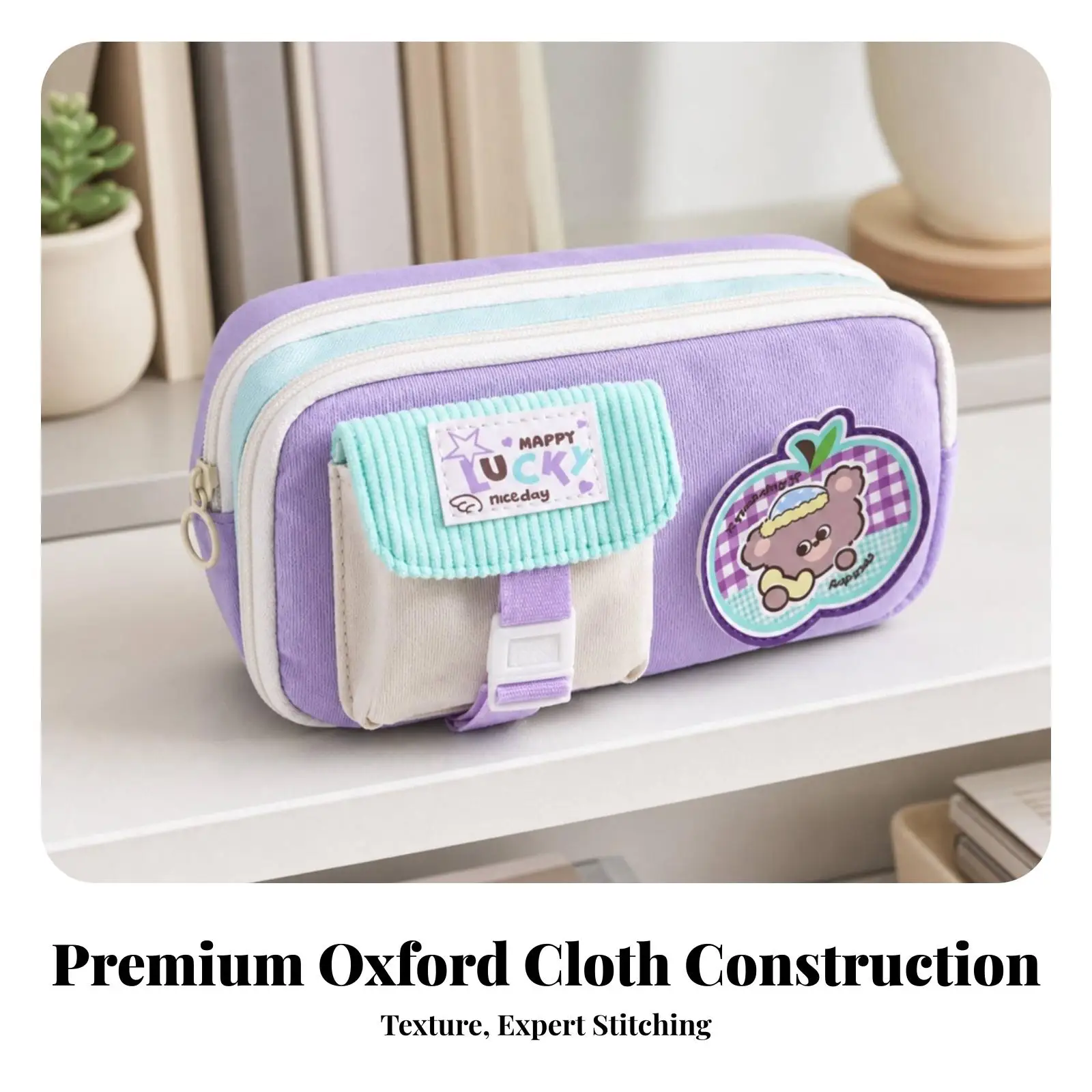 Versatile Pencil Case Organizer with Stitched Decor Oxford Cloth Material for Home Desk and Classroom Use