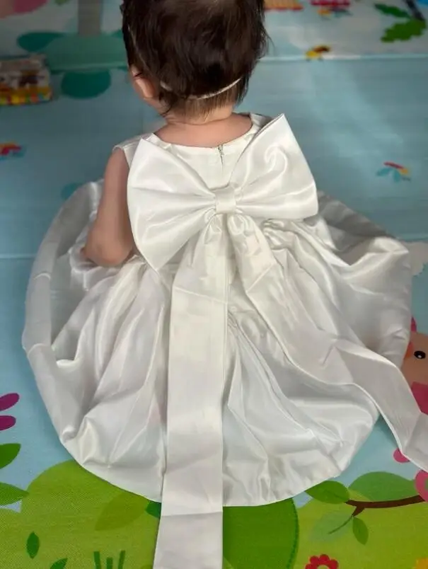 Flower Girl Dresses for Wedding Kids Backless Tulle Tutu  Princess Prom Party Clothes Baby 1st Birthday Baptism White Dress image 6