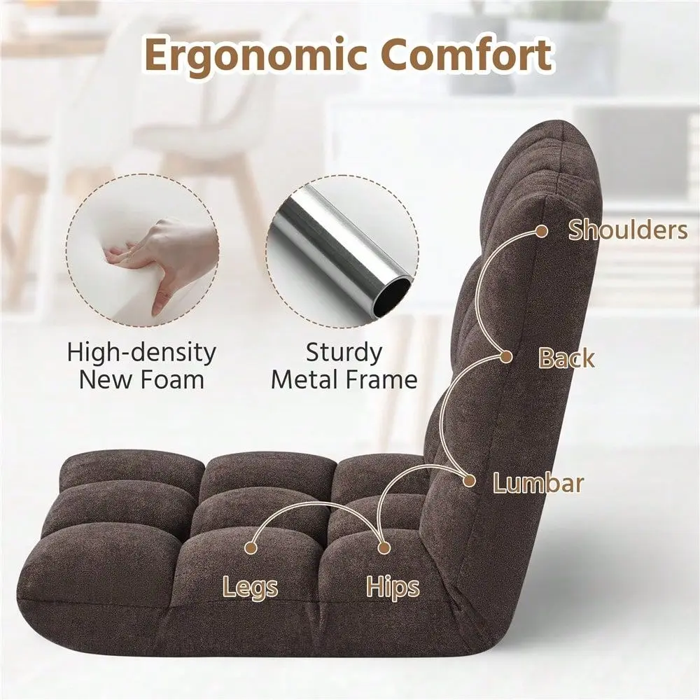 

1PC Brown Portable Folding Floor Sofa Chair 14 Adjustable Tilt Positions 90180 Cozy Lounge Chair With Thick HighDensity Foam Cu