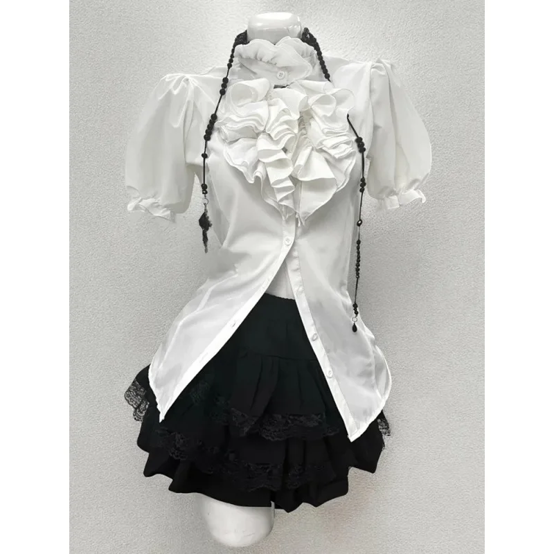 

Vintage Office Elegant Short Sleeve Women Sweet Shirt Harajuku Gothic Retro Chic Lolita Blouse Korean Fashion Sweet Tops